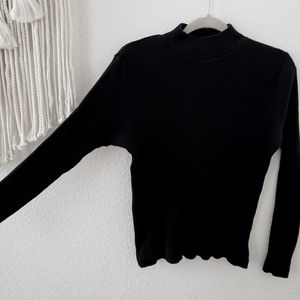 Vintage Black Ribbed Mock Neck Long Sleeve Shirt Minimalist Capsule Piece